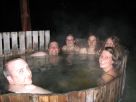 Wood-burning hot tub.